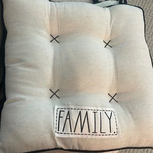 Rae Dunn Chair Cushions with “Family” Patch 17 X 17 Cream W/ Black Border